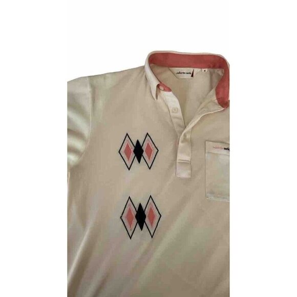 VTG Roberto Carlo Men's Sz M Pullover Polo Shirt Cream with Peach Black Diamonds - Picture 6 of 8